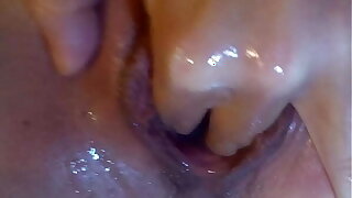 close up creamy pussy masturbation with juicy sounds